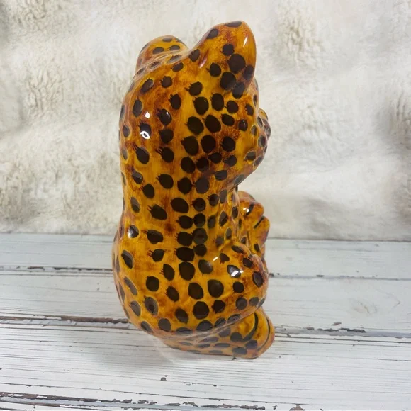 Vintage Molded Glazed Ceramic Baby Leopard Cheetah Cub 8”Animal Figurine Statue - Picture 6 of 15